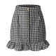 Women's Plaid Lotus Leaf Skirt High Waist