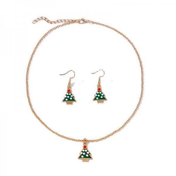 European And American Christmas Series Oil Drop Christmas Tree Pendant Necklace Earrings